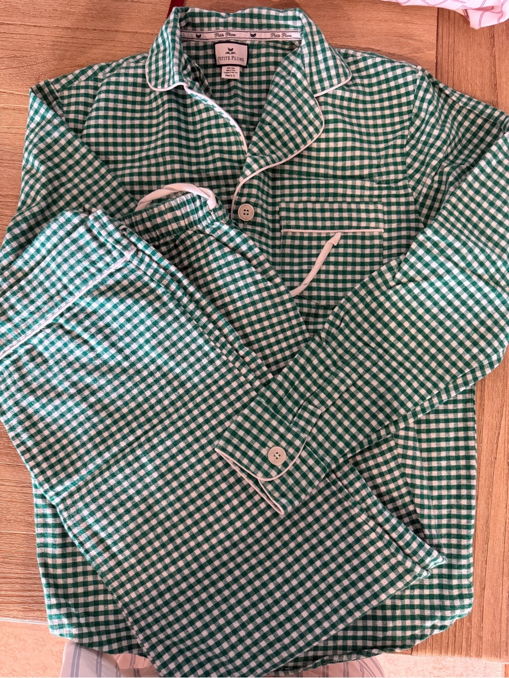 Petite Plume Men’s twill green gingham pajamas set